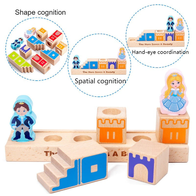 Wooden Building Blocks Toy Prince Save The Princess Interactive Game For Kids 3d Blocks