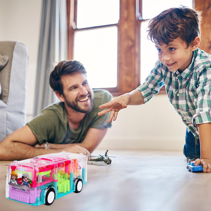 Mini Automatic Flashing Transparent Gear Bus With LED Sound And Light Cartoon Model