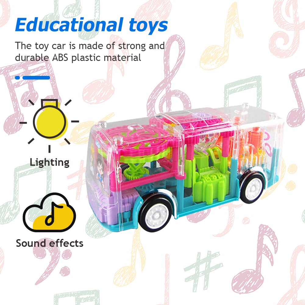 Mini Automatic Flashing Transparent Gear Bus With LED Sound And Light Cartoon Model