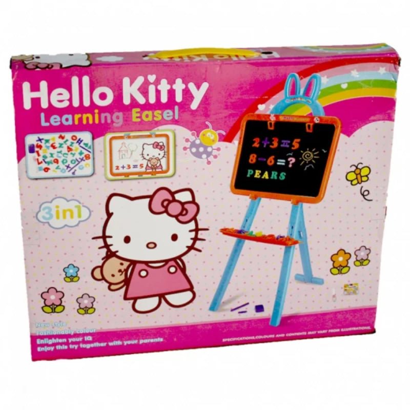 3 In 1 Hello Kitty Learning Easel With White Magnetic, Chalk And Paper Clip Board